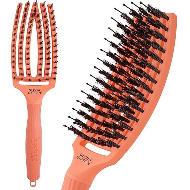 Olivia Garden Pędzel do masażu z naturalnym włosiem Finger Brush Combo Medium, koral, art. OGBFC-CO